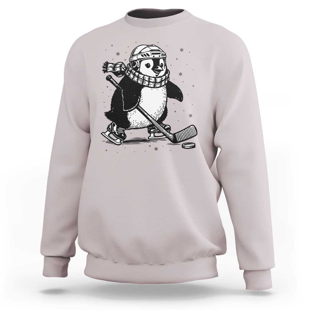 Cute Penguin Playing Ice Hockey Sweatshirt Funny Sports Lover Gift - Wonder Print Shop