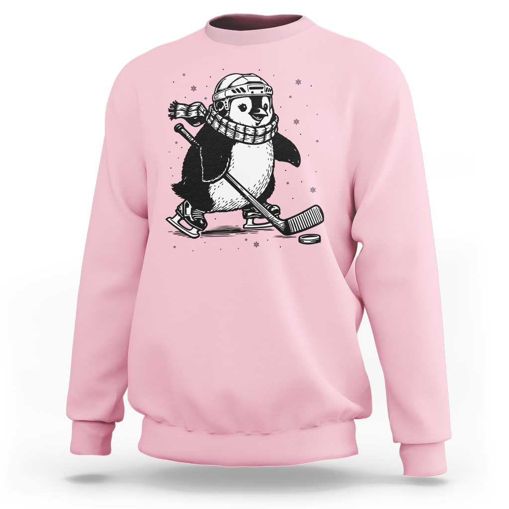 Cute Penguin Playing Ice Hockey Sweatshirt Funny Sports Lover Gift - Wonder Print Shop