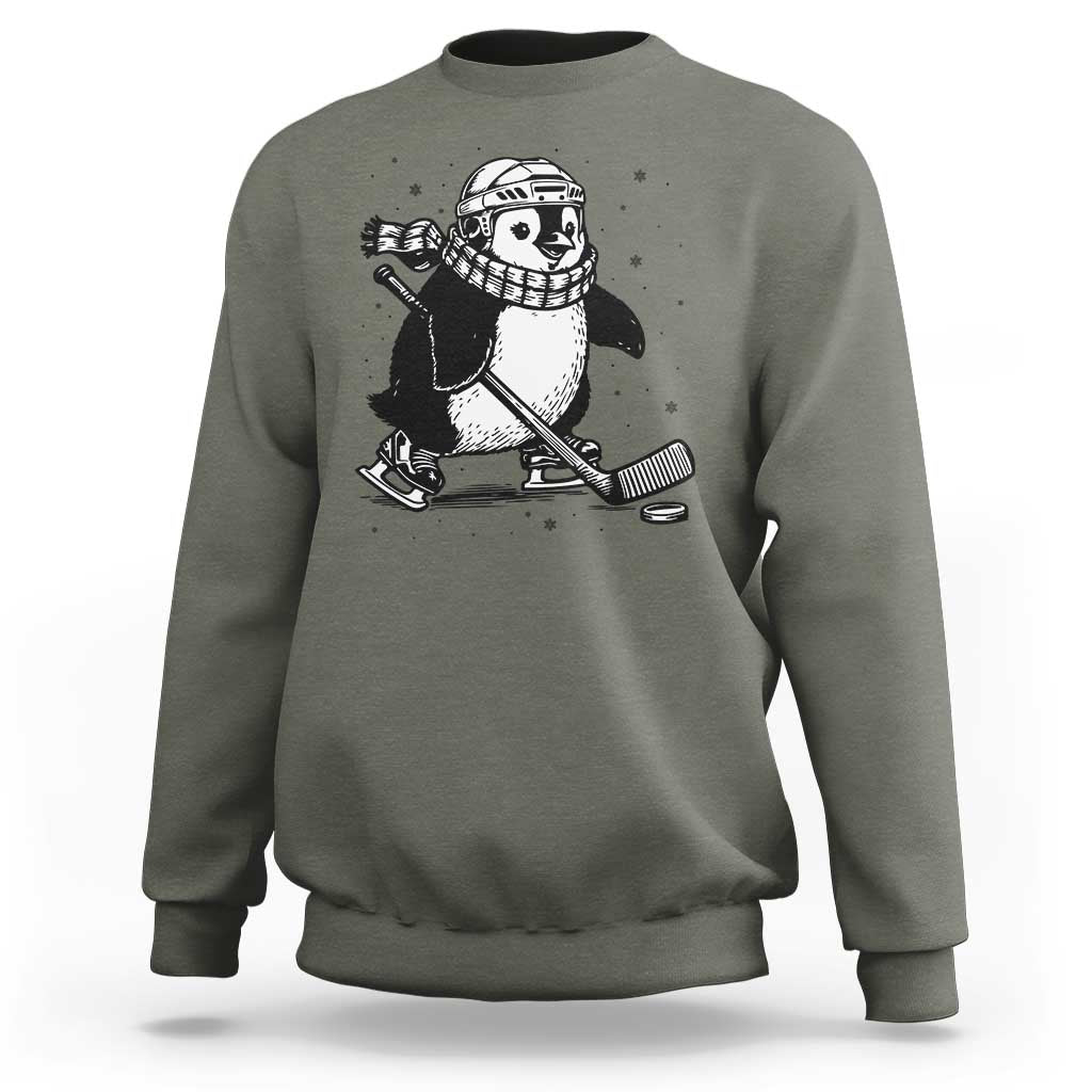 Cute Penguin Playing Ice Hockey Sweatshirt Funny Sports Lover Gift - Wonder Print Shop