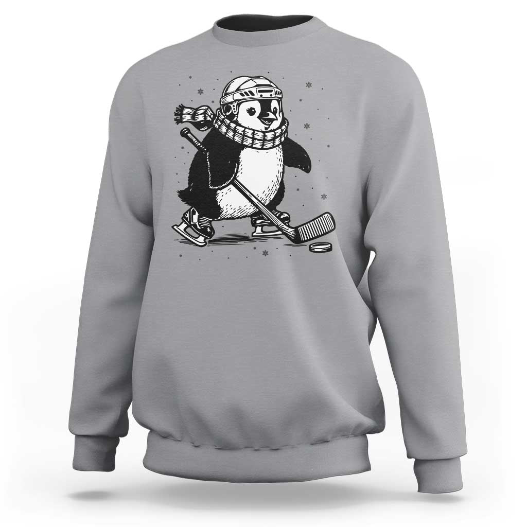 Cute Penguin Playing Ice Hockey Sweatshirt Funny Sports Lover Gift - Wonder Print Shop