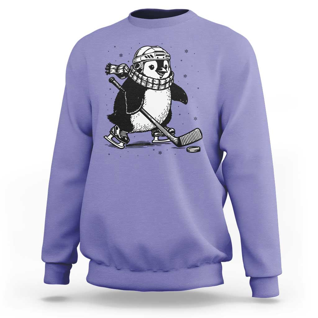 Cute Penguin Playing Ice Hockey Sweatshirt Funny Sports Lover Gift - Wonder Print Shop