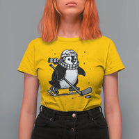 Cute Penguin Playing Ice Hockey T Shirt For Women Funny Sports Lover Gift - Wonder Print Shop
