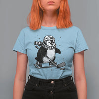 Cute Penguin Playing Ice Hockey T Shirt For Women Funny Sports Lover Gift - Wonder Print Shop