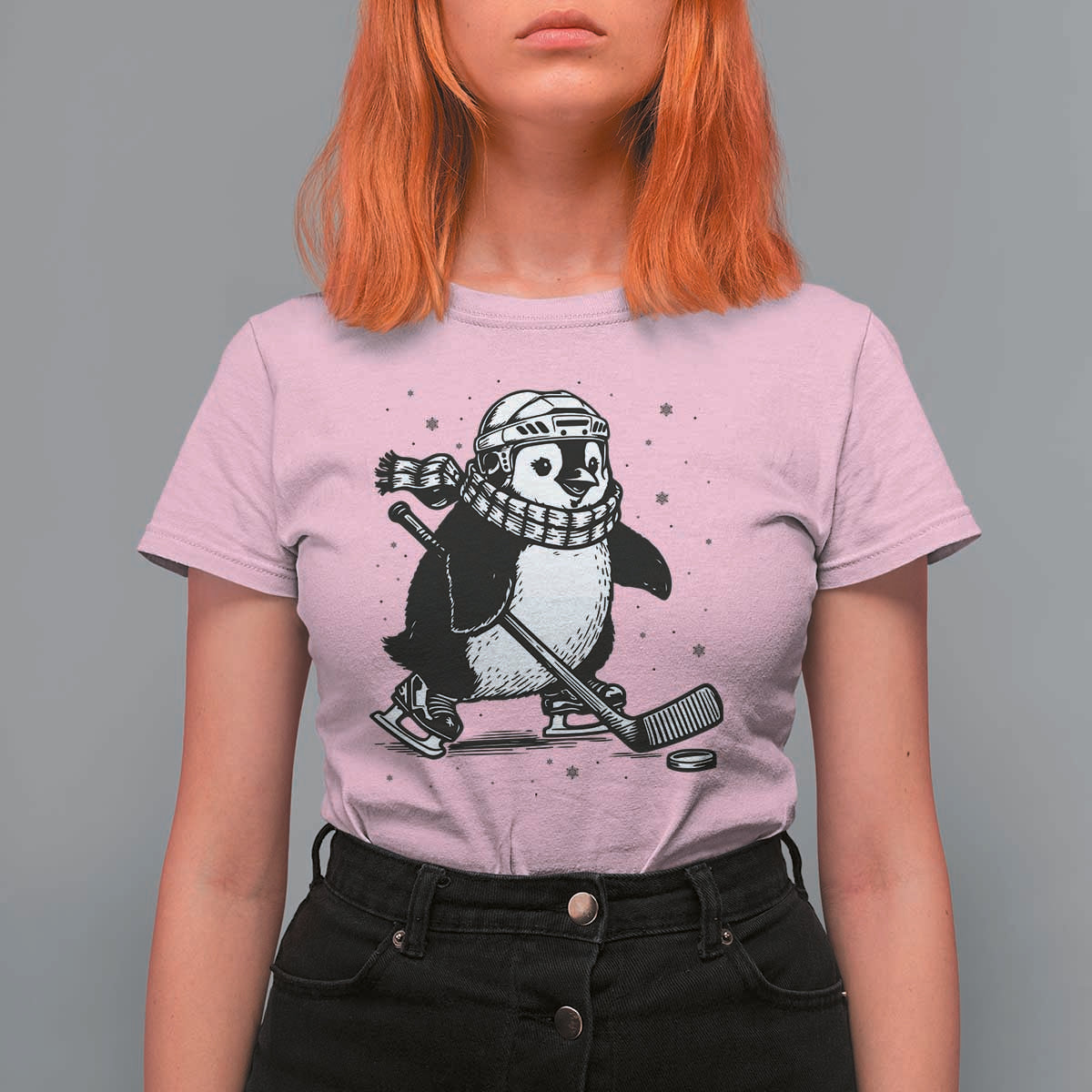 Cute Penguin Playing Ice Hockey T Shirt For Women Funny Sports Lover Gift - Wonder Print Shop