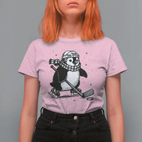 Cute Penguin Playing Ice Hockey T Shirt For Women Funny Sports Lover Gift - Wonder Print Shop