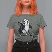 Cute Penguin Playing Ice Hockey T Shirt For Women Funny Sports Lover Gift - Wonder Print Shop