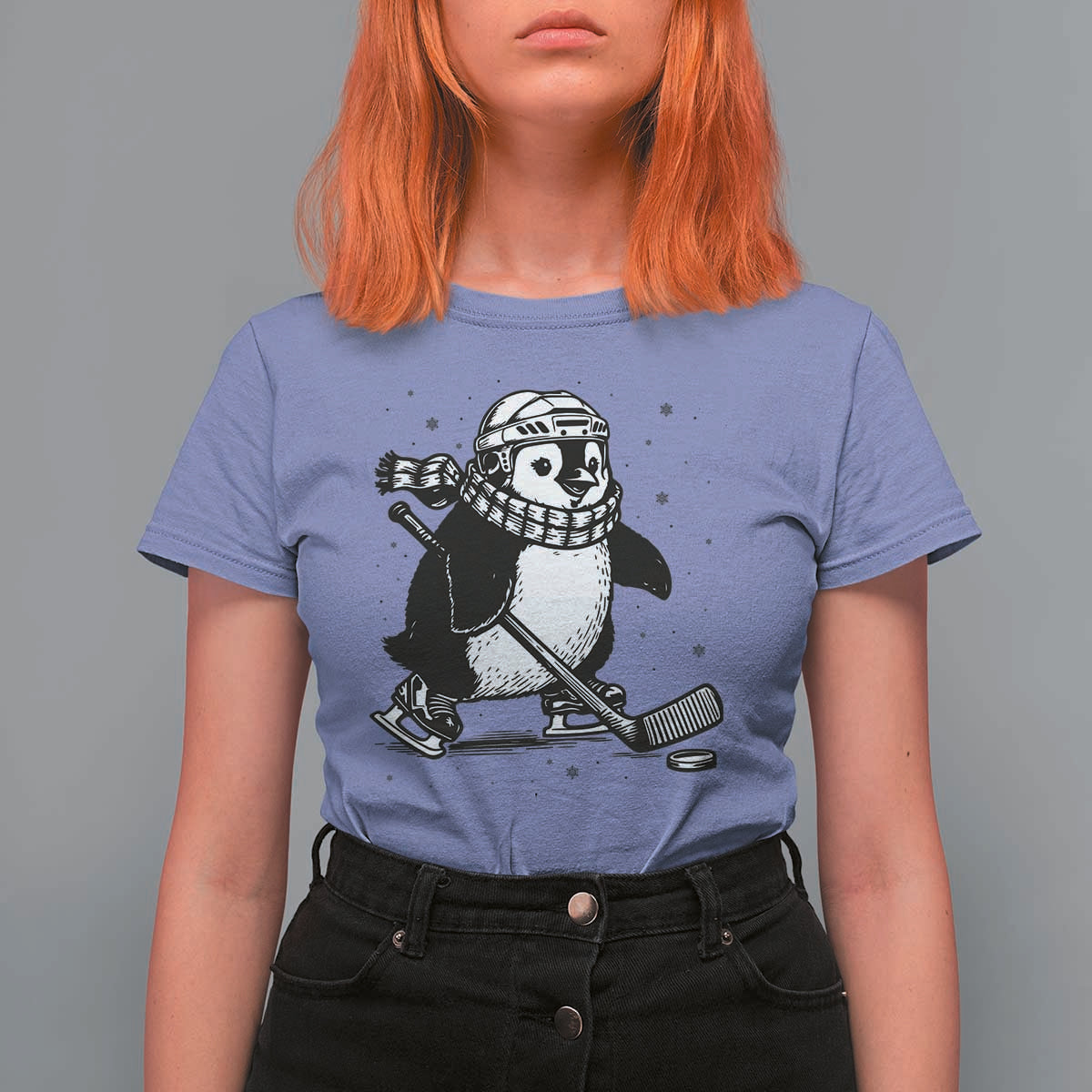 Cute Penguin Playing Ice Hockey T Shirt For Women Funny Sports Lover Gift - Wonder Print Shop