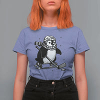 Cute Penguin Playing Ice Hockey T Shirt For Women Funny Sports Lover Gift - Wonder Print Shop