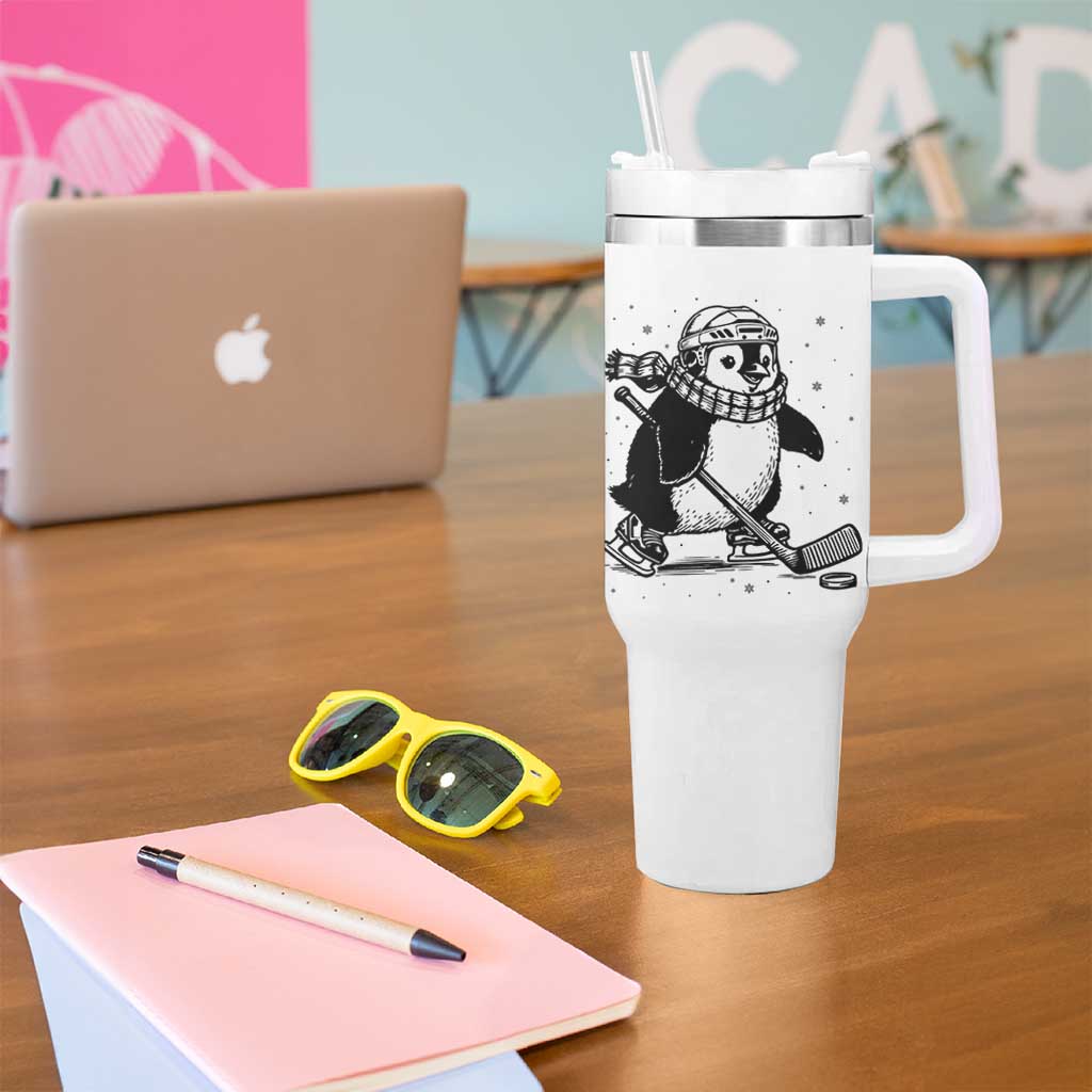 Cute Penguin Playing Ice Hockey Tumbler With Handle Funny Sports Lover Gift - Wonder Print Shop