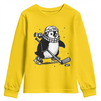 Cute Penguin Playing Ice Hockey Youth Sweatshirt Funny Sports Lover Gift - Wonder Print Shop