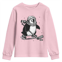 Cute Penguin Playing Ice Hockey Youth Sweatshirt Funny Sports Lover Gift - Wonder Print Shop