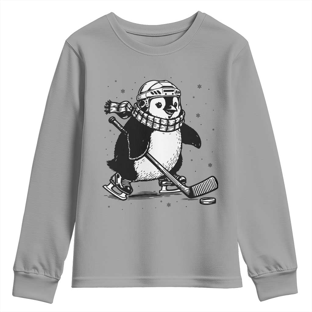 Cute Penguin Playing Ice Hockey Youth Sweatshirt Funny Sports Lover Gift - Wonder Print Shop