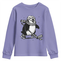Cute Penguin Playing Ice Hockey Youth Sweatshirt Funny Sports Lover Gift - Wonder Print Shop