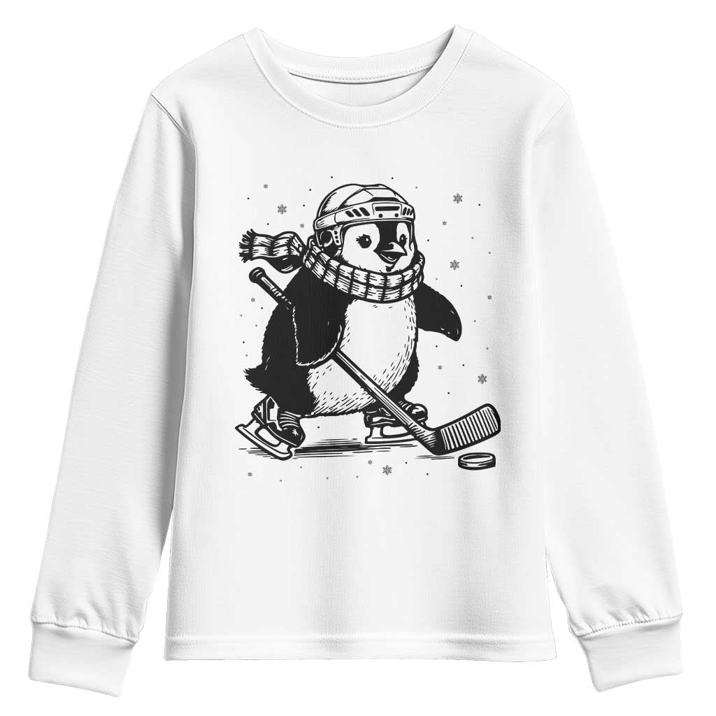 Cute Penguin Playing Ice Hockey Youth Sweatshirt Funny Sports Lover Gift - Wonder Print Shop