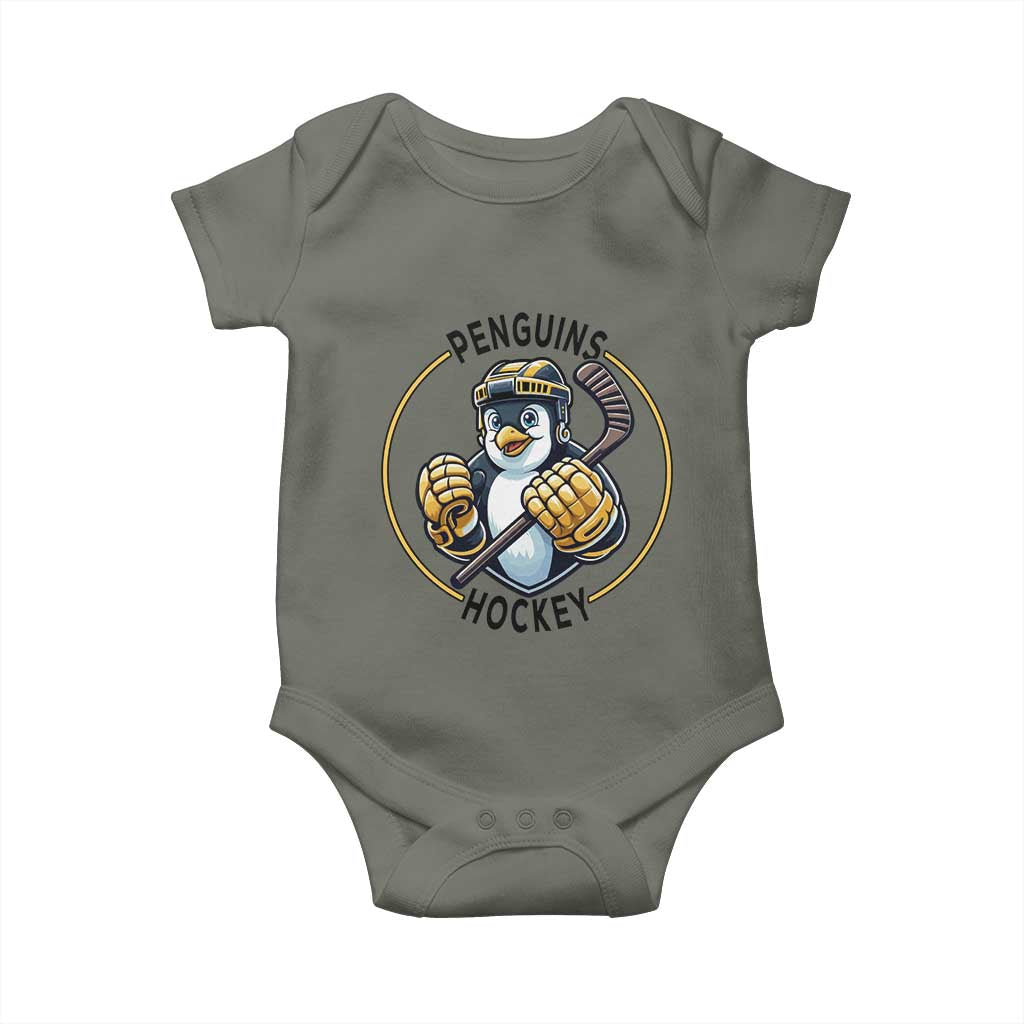 Funny Penguin Hockey Player Baby Onesie Gift For Animal Lovers - Wonder Print Shop