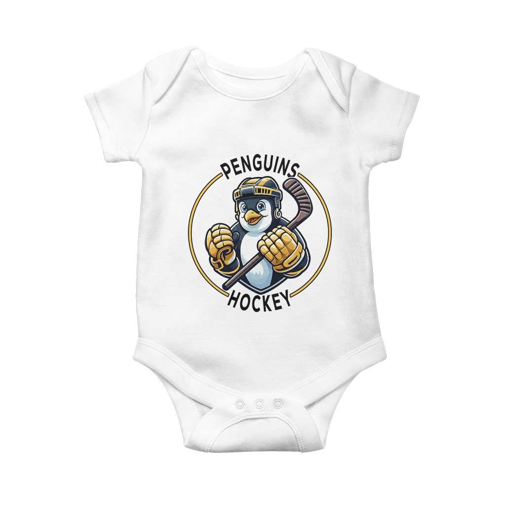 Funny Penguin Hockey Player Baby Onesie Gift For Animal Lovers - Wonder Print Shop