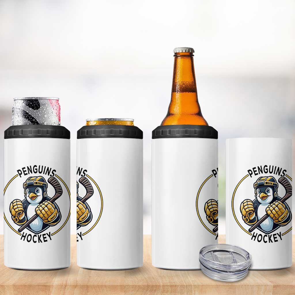 Funny Penguin Hockey Player 4 in 1 Can Cooler Tumbler Gift For Animal Lovers - Wonder Print Shop