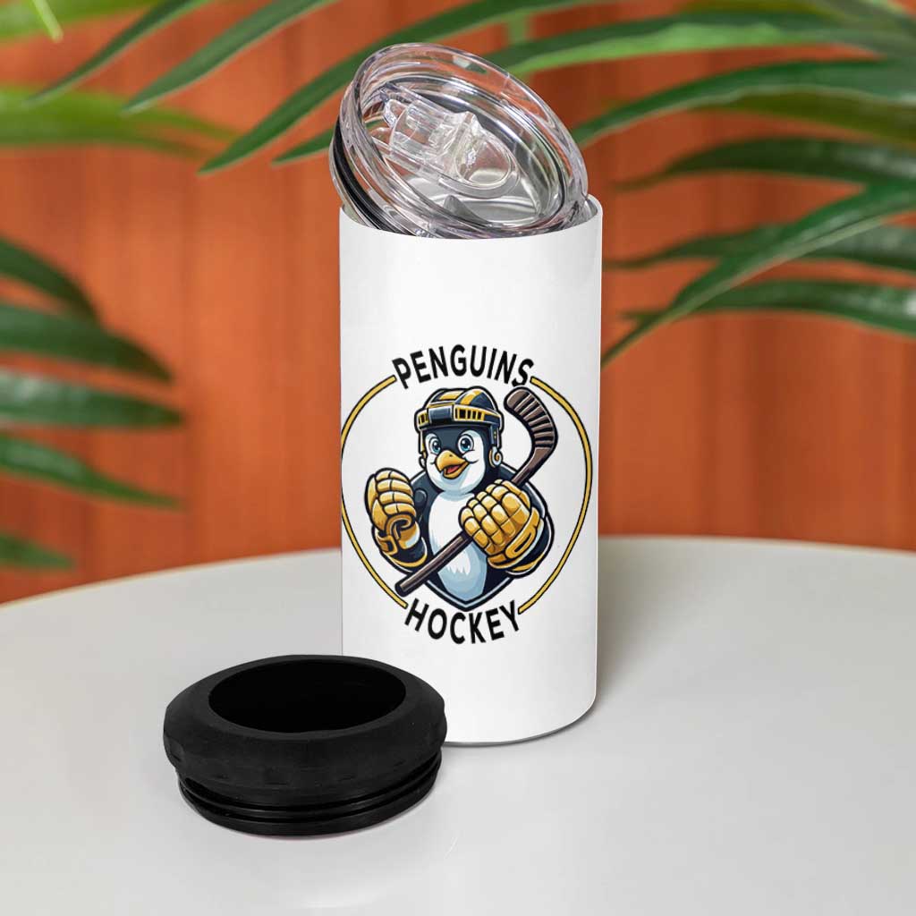 Funny Penguin Hockey Player 4 in 1 Can Cooler Tumbler Gift For Animal Lovers - Wonder Print Shop