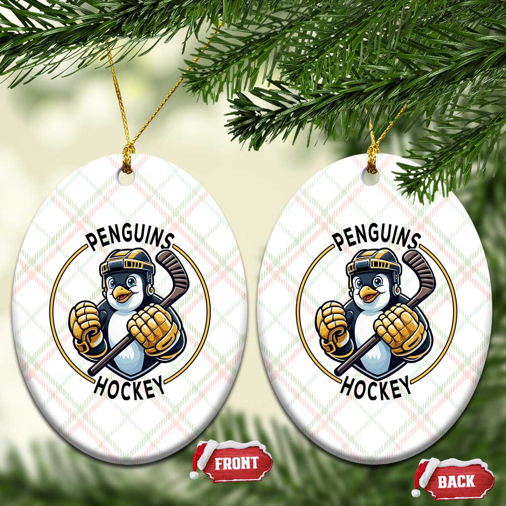 Funny Penguin Hockey Player Ceramic Ornament Gift For Animal Lovers - Wonder Print Shop