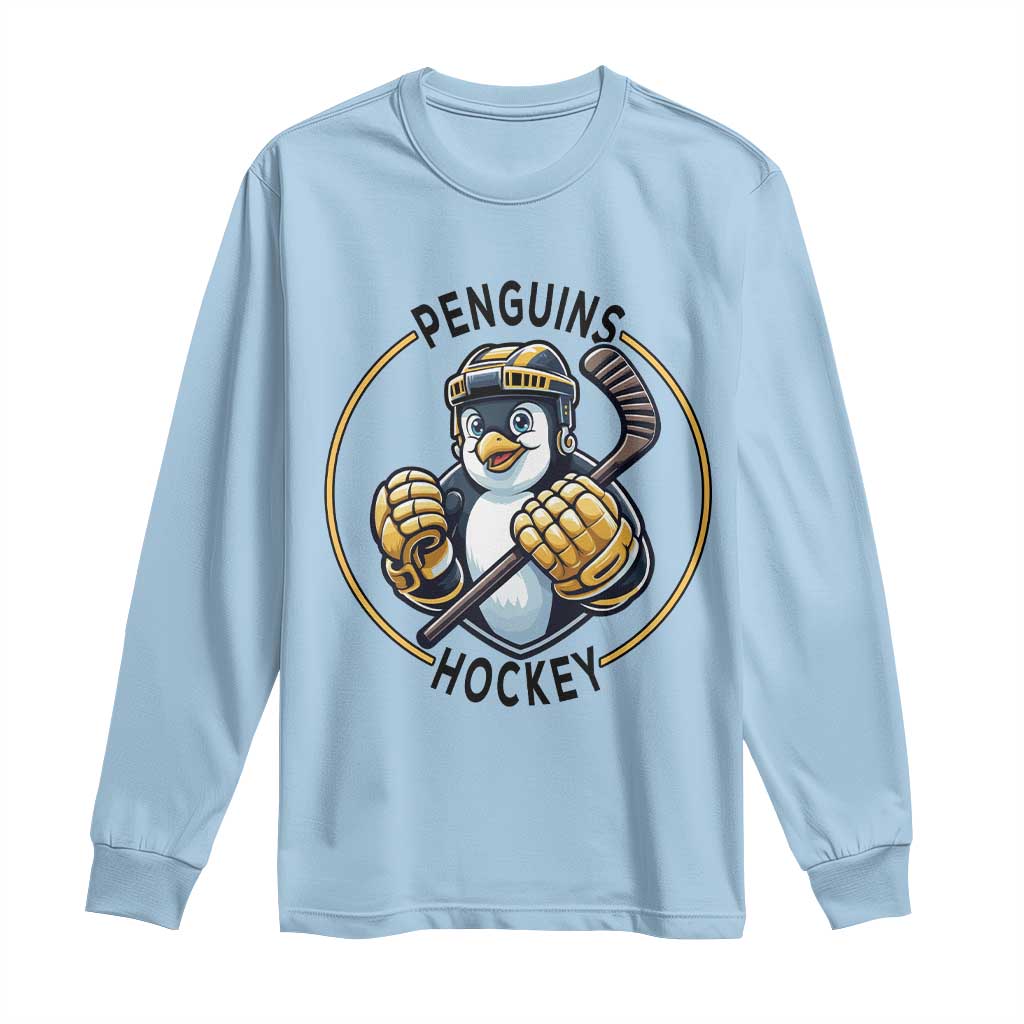 Funny Penguin Hockey Player Long Sleeve Shirt Gift For Animal Lovers - Wonder Print Shop