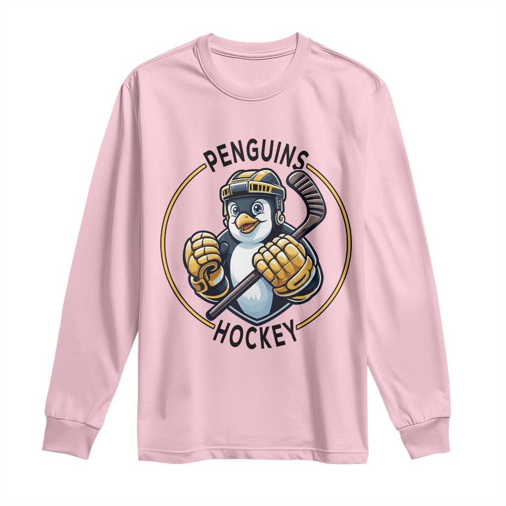 Funny Penguin Hockey Player Long Sleeve Shirt Gift For Animal Lovers - Wonder Print Shop