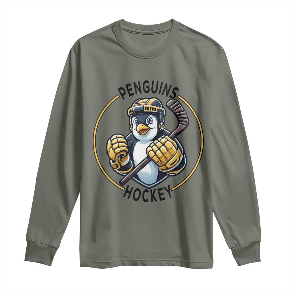 Funny Penguin Hockey Player Long Sleeve Shirt Gift For Animal Lovers - Wonder Print Shop