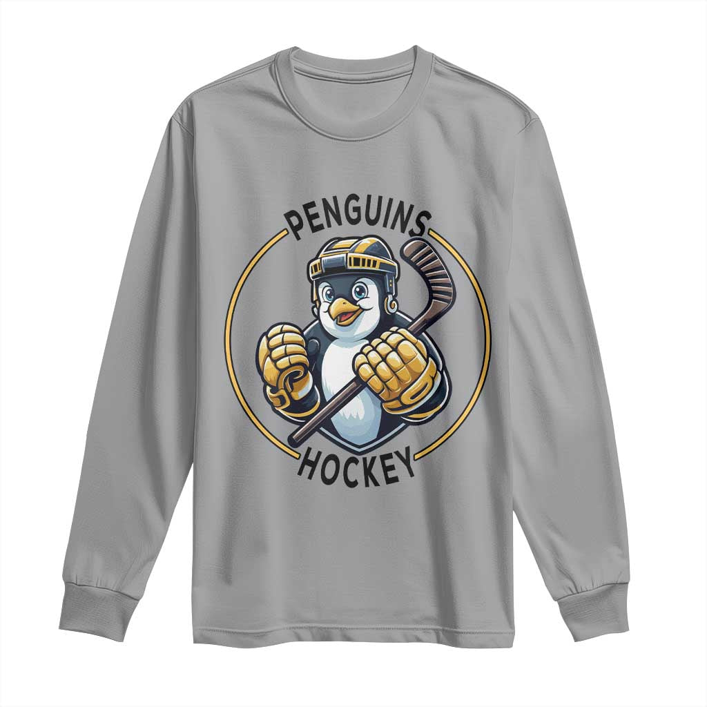 Funny Penguin Hockey Player Long Sleeve Shirt Gift For Animal Lovers - Wonder Print Shop