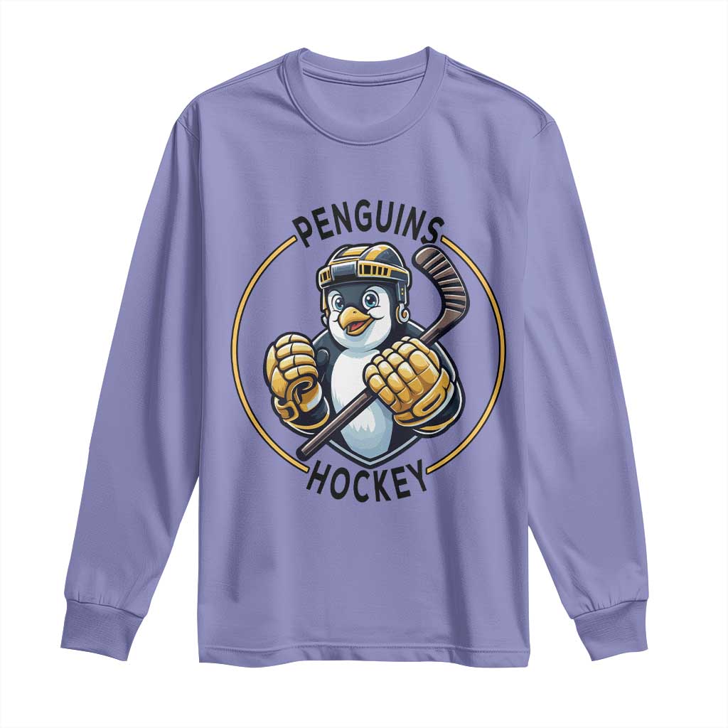 Funny Penguin Hockey Player Long Sleeve Shirt Gift For Animal Lovers - Wonder Print Shop