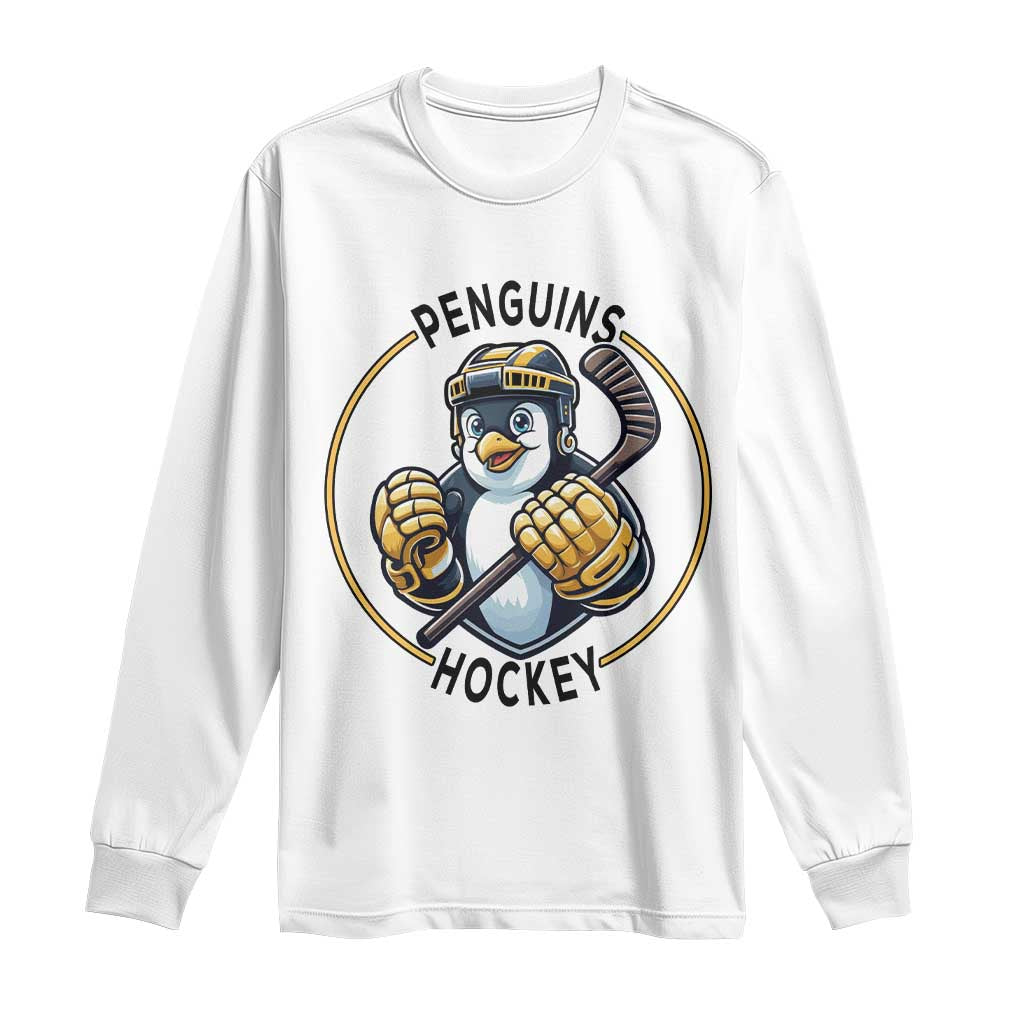 Funny Penguin Hockey Player Long Sleeve Shirt Gift For Animal Lovers - Wonder Print Shop
