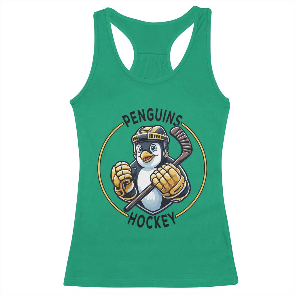 Funny Penguin Hockey Player Racerback Tank Top Gift For Animal Lovers - Wonder Print Shop