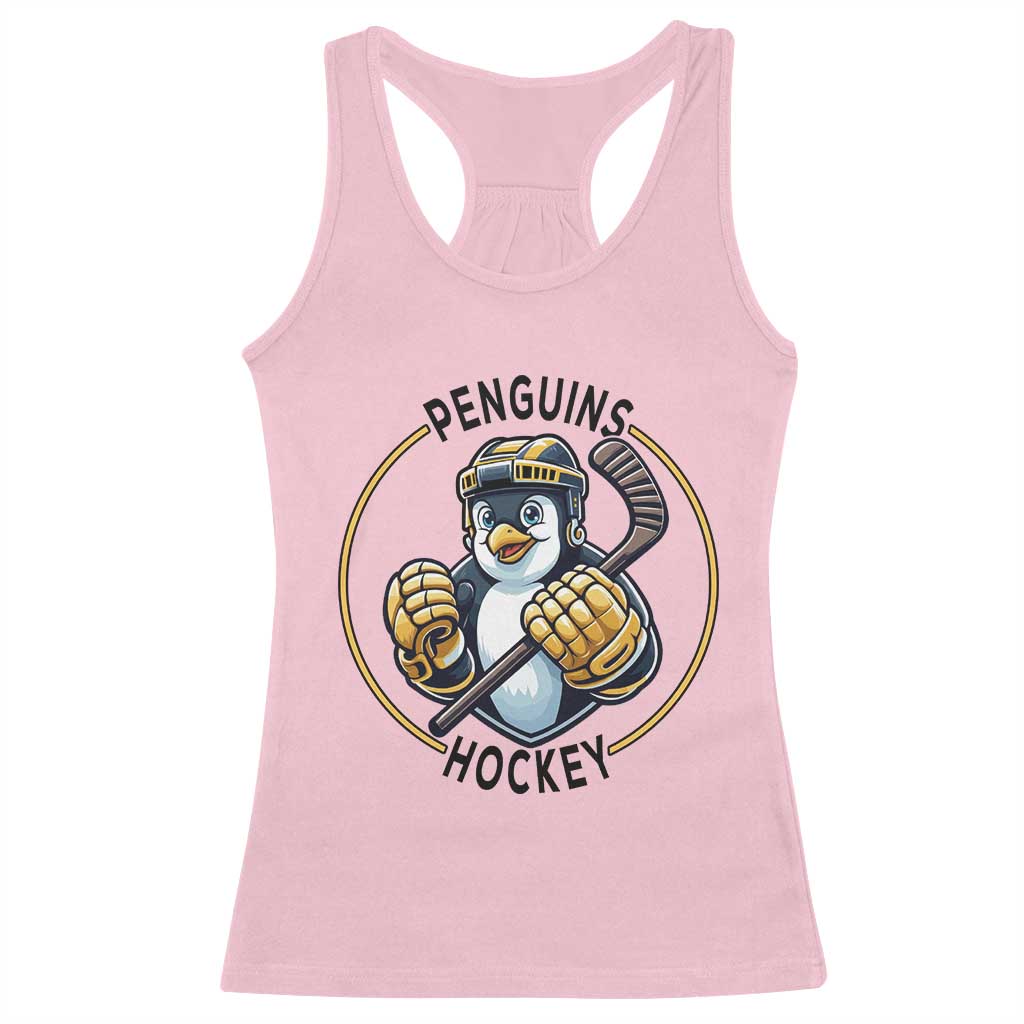 Funny Penguin Hockey Player Racerback Tank Top Gift For Animal Lovers - Wonder Print Shop