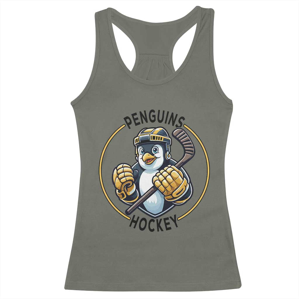 Funny Penguin Hockey Player Racerback Tank Top Gift For Animal Lovers - Wonder Print Shop
