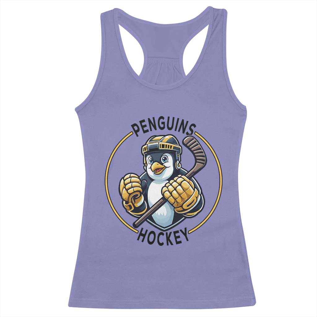Funny Penguin Hockey Player Racerback Tank Top Gift For Animal Lovers - Wonder Print Shop