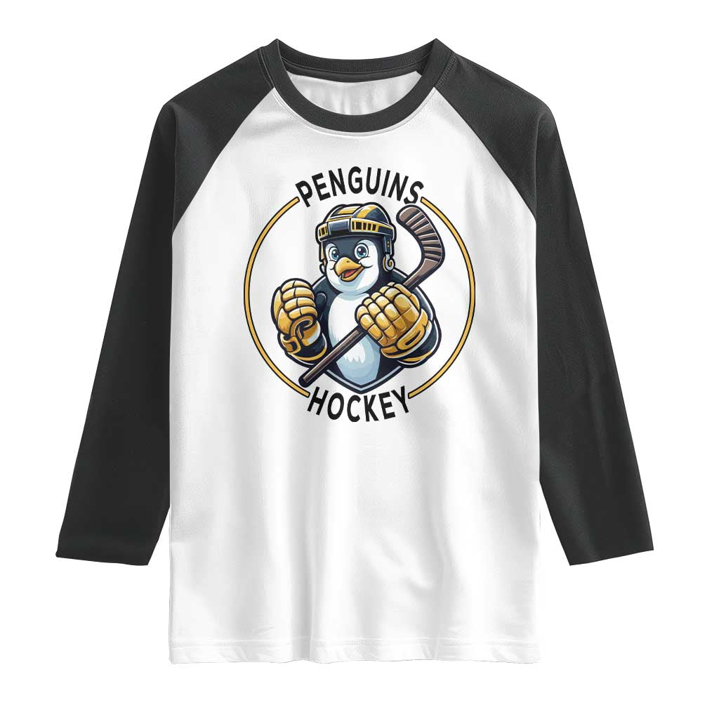 Funny Penguin Hockey Player Raglan Shirt Gift For Animal Lovers - Wonder Print Shop