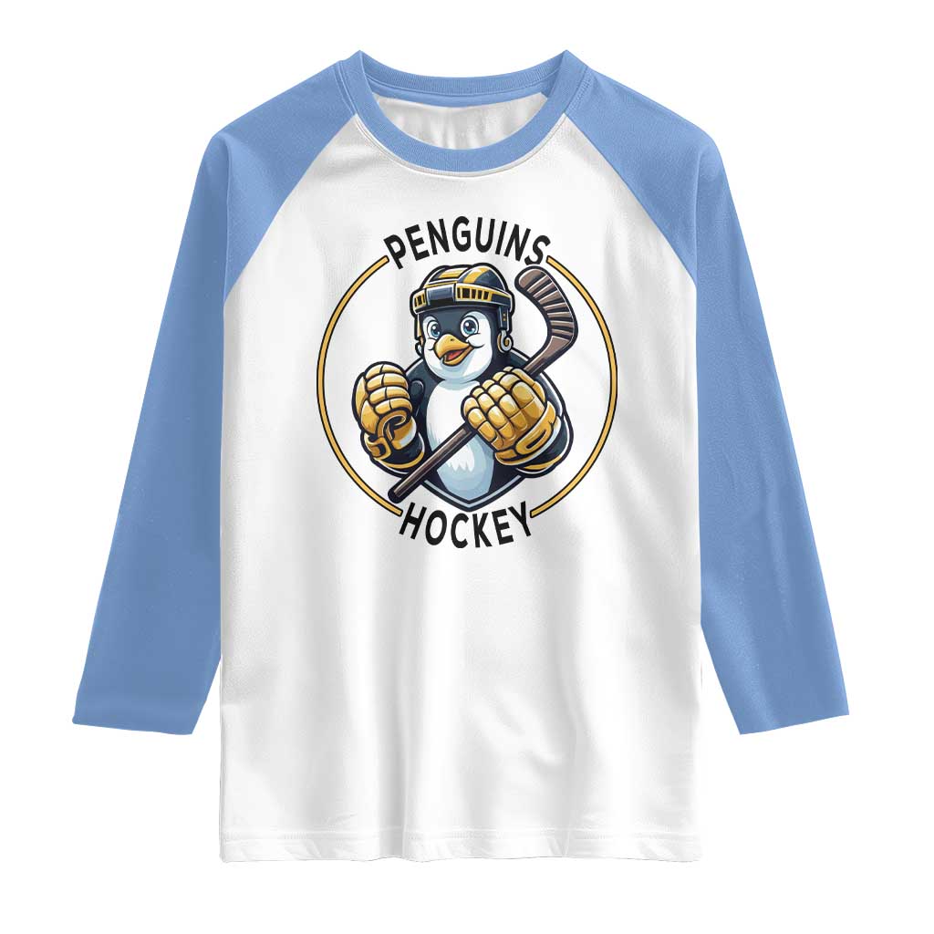 Funny Penguin Hockey Player Raglan Shirt Gift For Animal Lovers - Wonder Print Shop