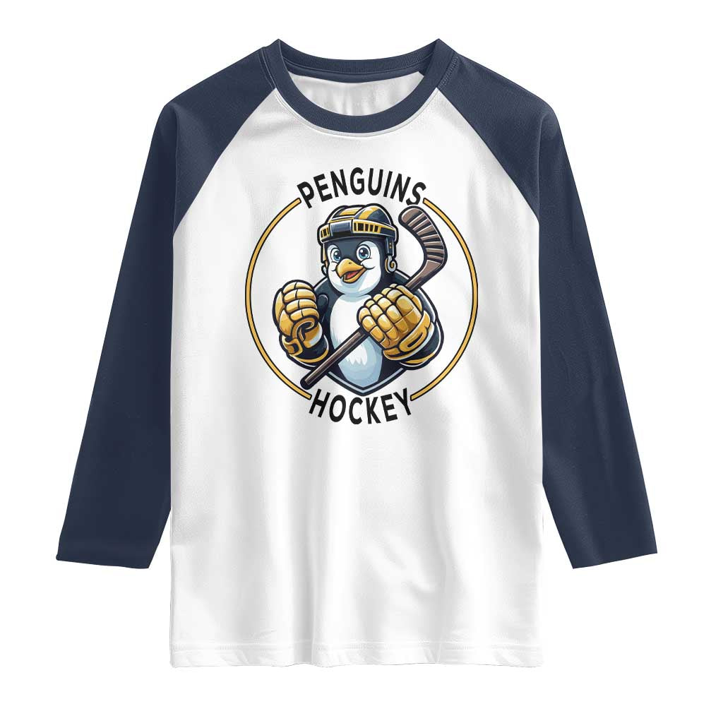 Funny Penguin Hockey Player Raglan Shirt Gift For Animal Lovers - Wonder Print Shop