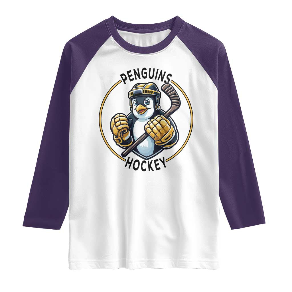 Funny Penguin Hockey Player Raglan Shirt Gift For Animal Lovers - Wonder Print Shop