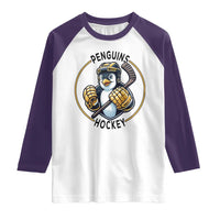 Funny Penguin Hockey Player Raglan Shirt Gift For Animal Lovers - Wonder Print Shop