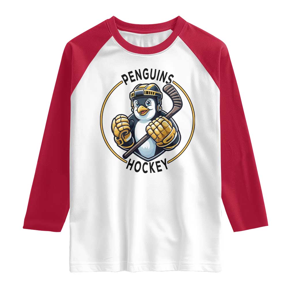 Funny Penguin Hockey Player Raglan Shirt Gift For Animal Lovers - Wonder Print Shop