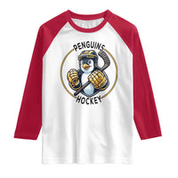 Funny Penguin Hockey Player Raglan Shirt Gift For Animal Lovers - Wonder Print Shop