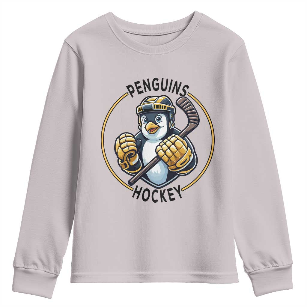 Funny Penguin Hockey Player Youth Sweatshirt Gift For Animal Lovers - Wonder Print Shop