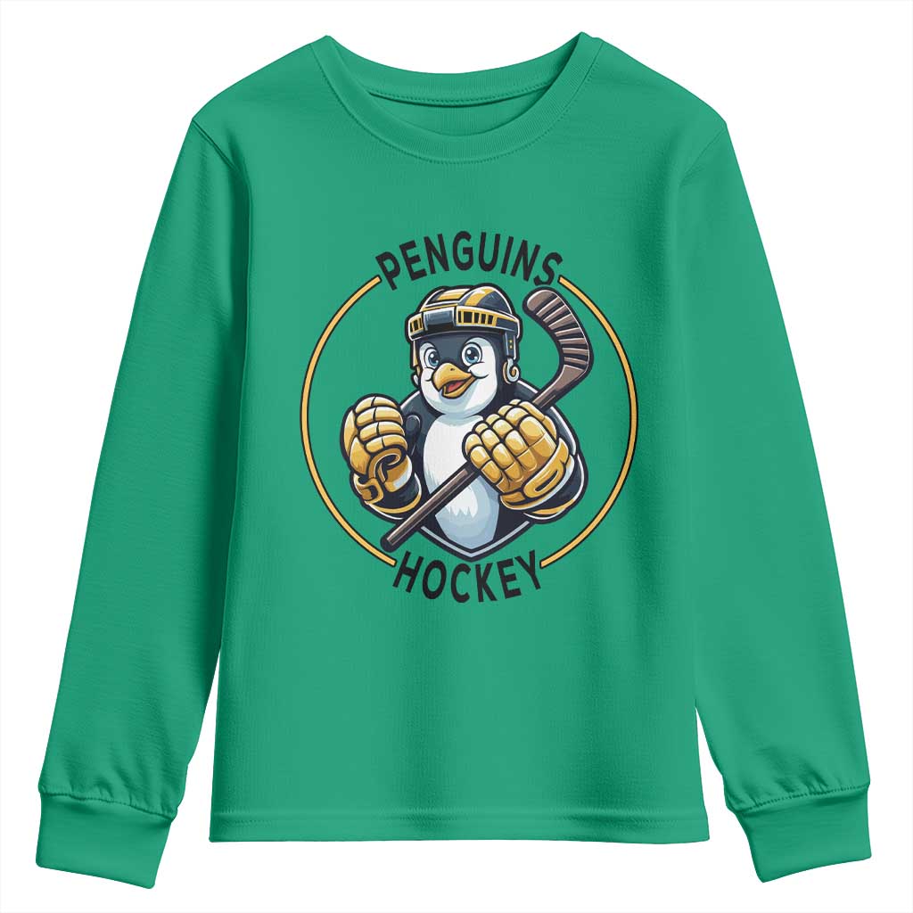 Funny Penguin Hockey Player Youth Sweatshirt Gift For Animal Lovers - Wonder Print Shop