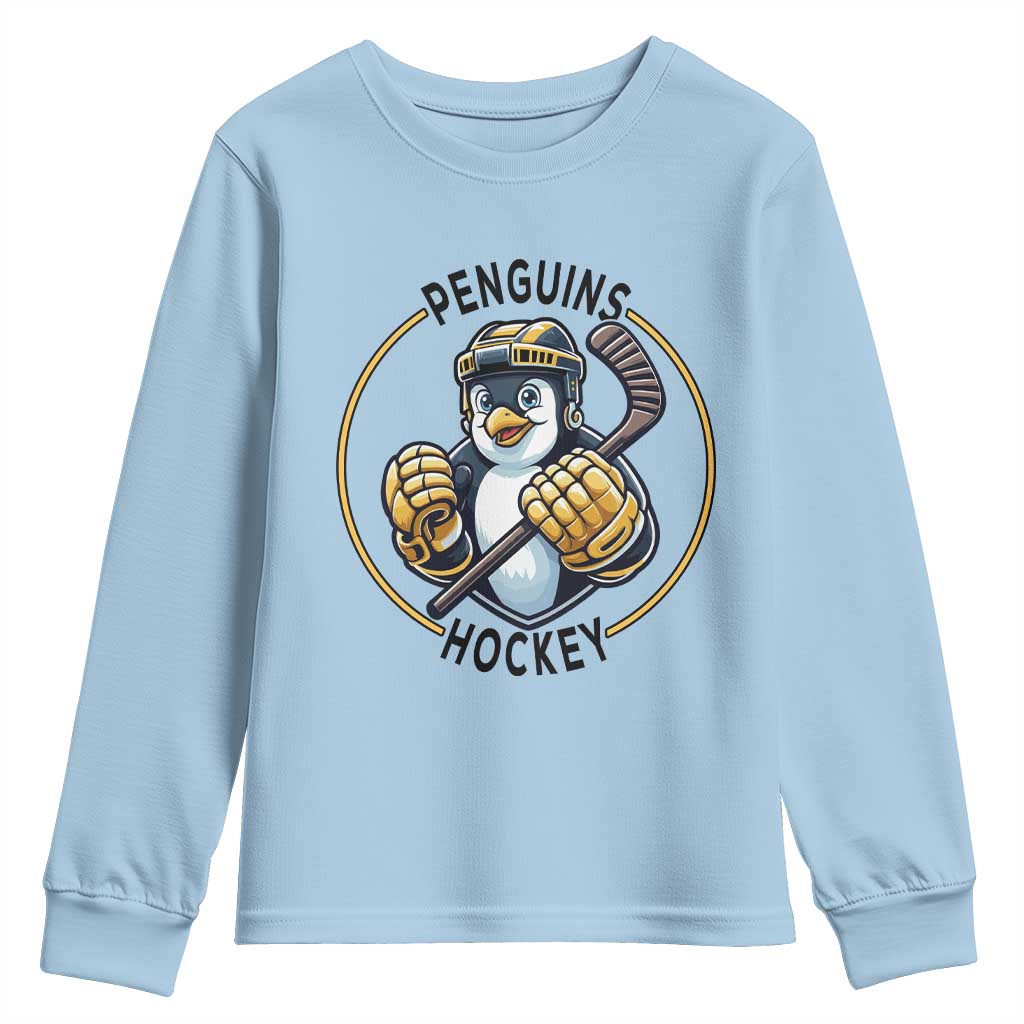 Funny Penguin Hockey Player Youth Sweatshirt Gift For Animal Lovers - Wonder Print Shop