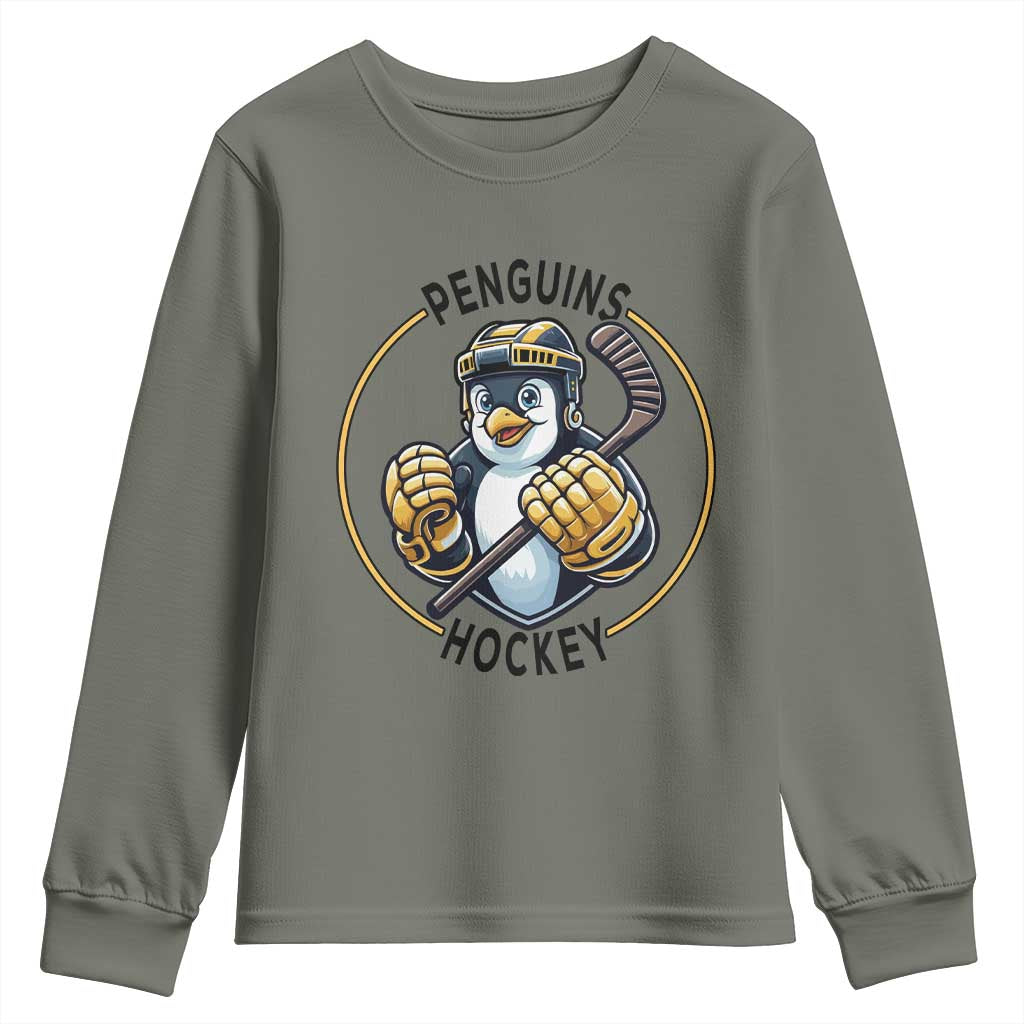 Funny Penguin Hockey Player Youth Sweatshirt Gift For Animal Lovers - Wonder Print Shop