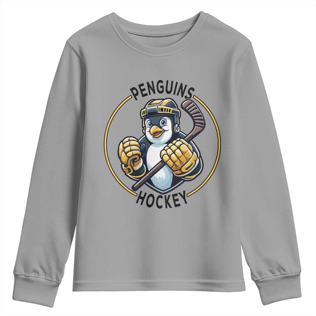 Funny Penguin Hockey Player Youth Sweatshirt Gift For Animal Lovers - Wonder Print Shop