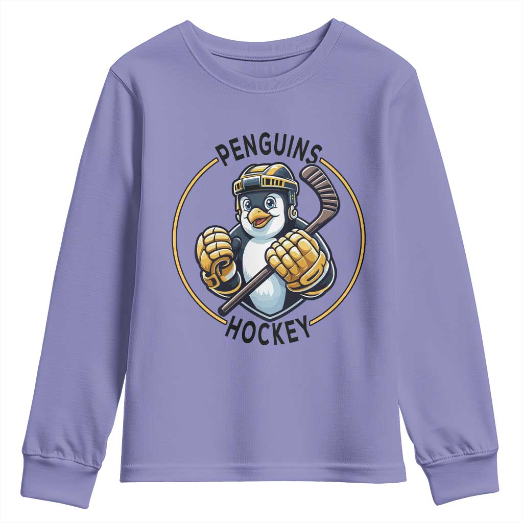 Funny Penguin Hockey Player Youth Sweatshirt Gift For Animal Lovers - Wonder Print Shop