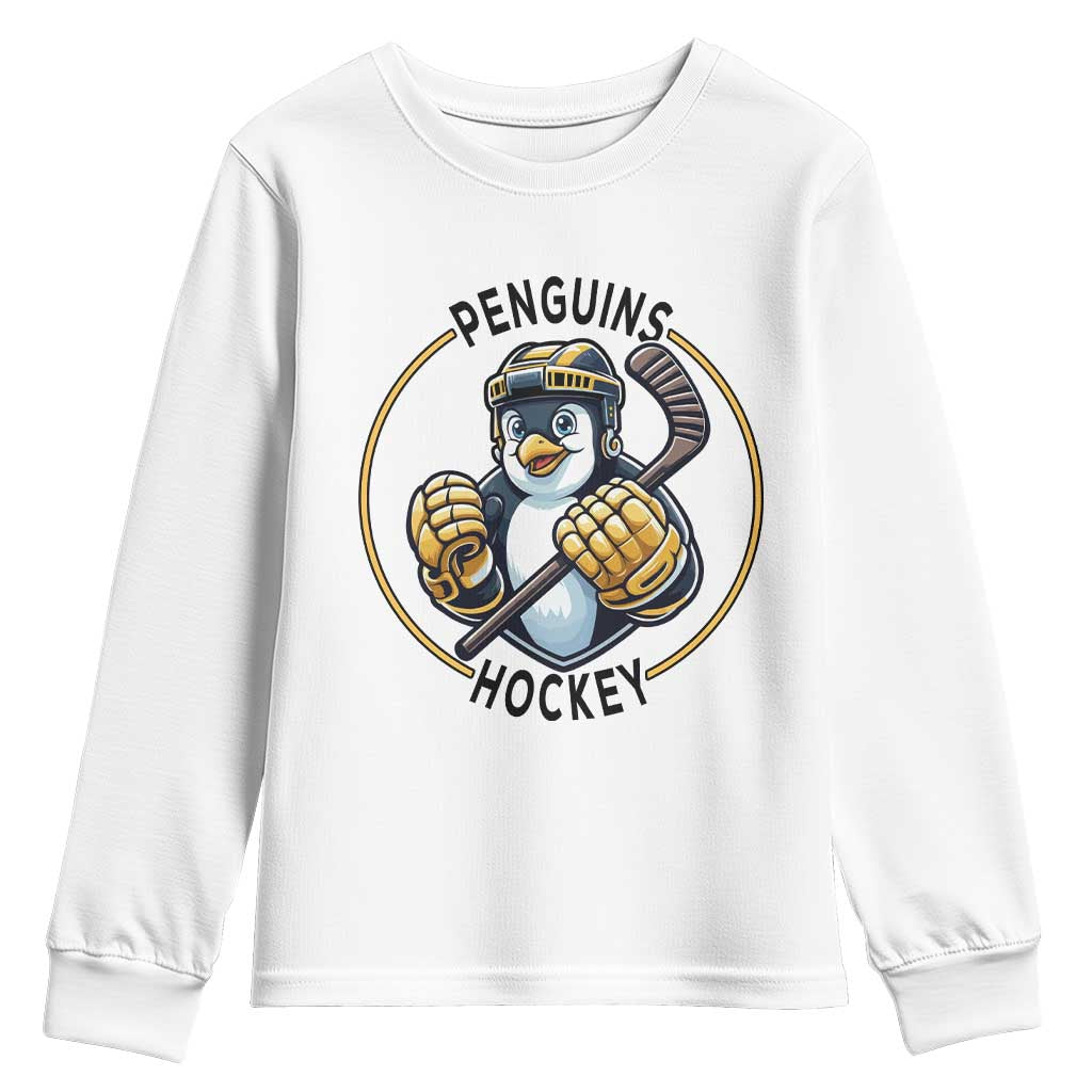 Funny Penguin Hockey Player Youth Sweatshirt Gift For Animal Lovers - Wonder Print Shop