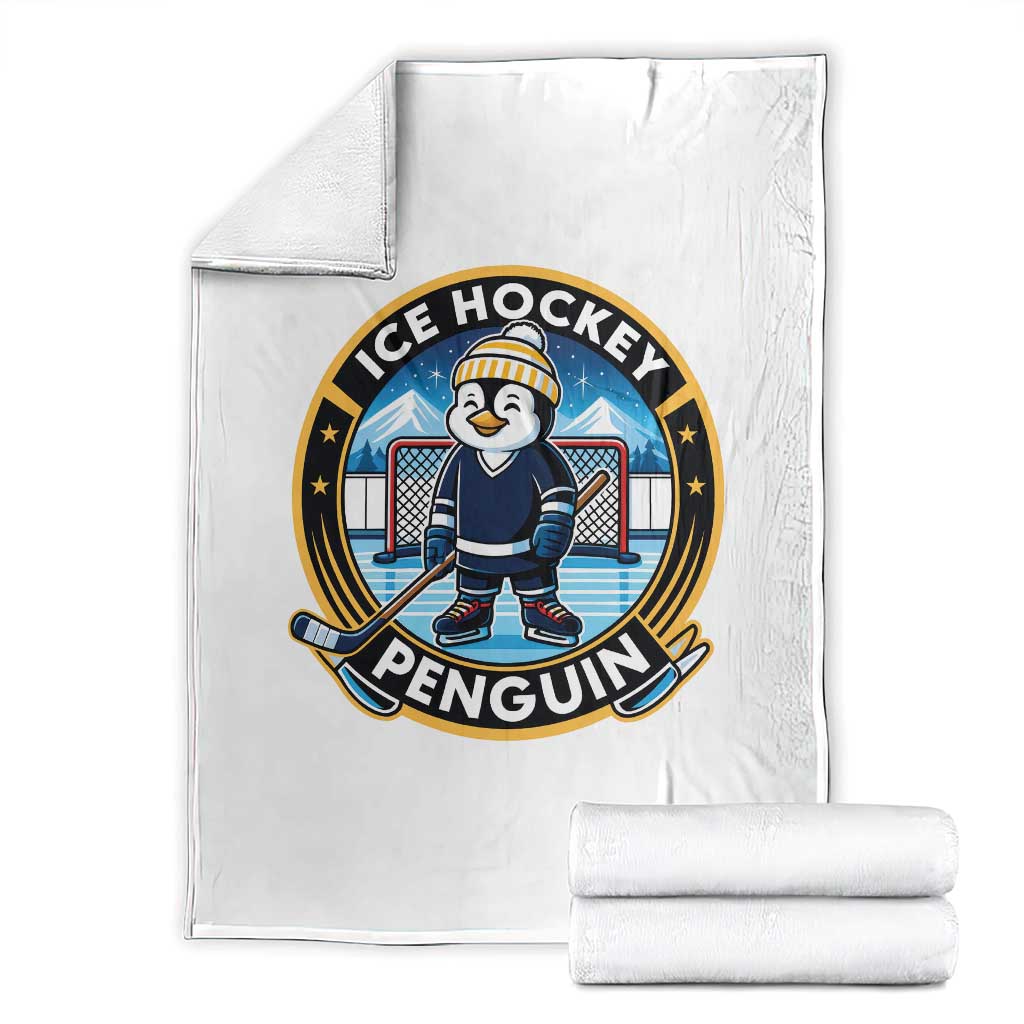 Funny Penguin Hockey Player Throw Blanket Sports Fan Gift - Wonder Print Shop