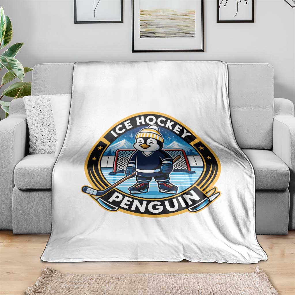 Funny Penguin Hockey Player Throw Blanket Sports Fan Gift - Wonder Print Shop