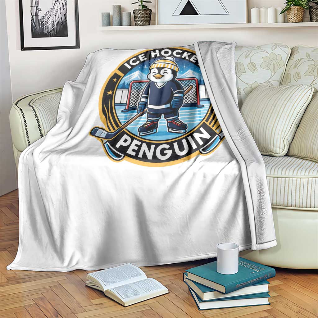Funny Penguin Hockey Player Throw Blanket Sports Fan Gift - Wonder Print Shop